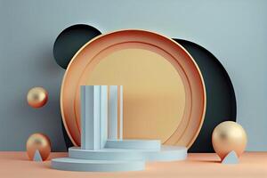 Background 3d with stage product shape podium. 3d background products display podium with pastel color background. 3d rendering podium. stand to show display illustration. photo