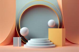 Background 3d with stage product shape podium. 3d background products display podium with pastel color background. 3d rendering podium. stand to show display illustration. photo