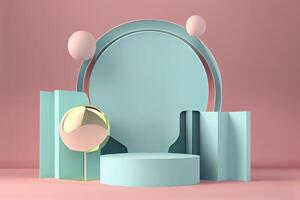 Background 3d with stage product shape podium. 3d background products display podium with pastel color background. 3d rendering podium. stand to show display illustration. photo