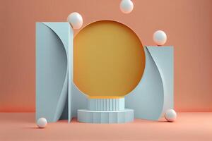 Background 3d with stage product shape podium. 3d background products display podium with pastel color background. 3d rendering podium. stand to show display illustration. photo