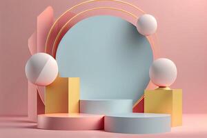 Background 3d with stage product shape podium. 3d background products display podium with pastel color background. 3d rendering podium. stand to show display illustration. photo