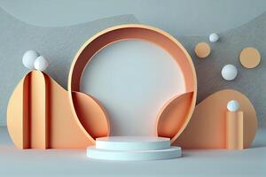 Background 3d with stage product shape podium. 3d background products display podium with pastel color background. 3d rendering podium. stand to show display illustration. photo