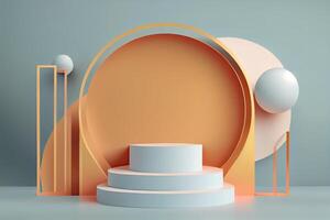 Background 3d with stage product shape podium. 3d background products display podium with pastel color background. 3d rendering podium. stand to show display illustration. photo