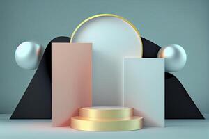 Background 3d with stage product shape podium. 3d background products display podium with pastel color background. 3d rendering podium. stand to show display illustration. photo