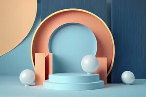 Background 3d with stage product shape podium. 3d background products display podium with pastel color background. 3d rendering podium. stand to show display illustration. photo