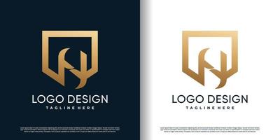 shield logo design with goden letter n concept premium vector