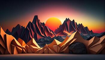 Abstract panoramic background with mountain sunset landscape wallpaper. photo