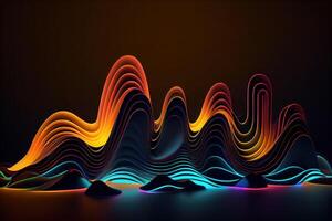 Abstract background of colorful neon wavy lines glowing in the dark. photo