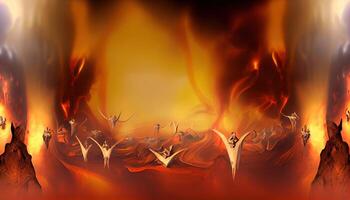 Abstract panoramic background with hell landscape wallpaper. photo