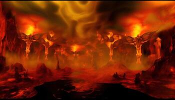 Abstract panoramic background with hell landscape wallpaper. photo