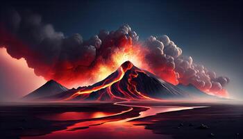 Abstract panoramic background with volcanic eruption themed wallpaper. photo