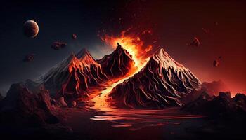 Abstract panoramic background with volcanic eruption themed wallpaper. photo