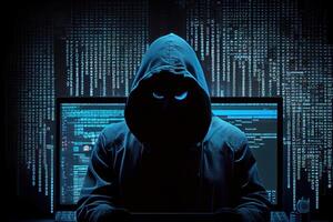 hackers son hackear detrás el matriz de ordenadores. ai generado foto