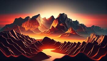 Abstract panoramic background with volcanic eruption themed wallpaper. photo