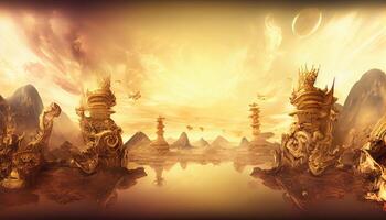 Abstract panoramic background with heavenly gods landscape wallpaper. photo