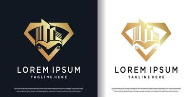 real estate logo design with diamond element concept premium vector