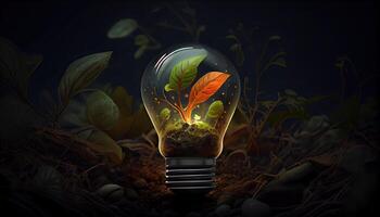 realistic 3D environment and Earthday concept. the lightbulb has a tree inside it. Lightbulb with a tree growing on it. The ecological notion of saving the earth with green energy. photo