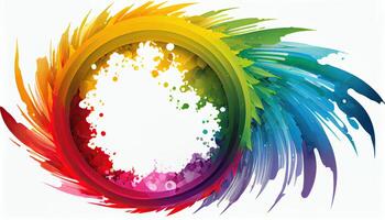 ilustración acuarela circulo marco en arco iris colores.,fondo para tarjeta, invitación y otro.holi fondo.fondo de vívido arco iris de colores. generativo ai foto