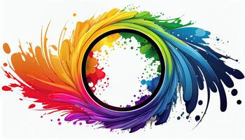 ilustración acuarela circulo marco en arco iris colores.,fondo para tarjeta, invitación y otro.holi fondo.fondo de vívido arco iris de colores. generativo ai foto