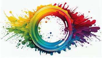 ilustración acuarela circulo marco en arco iris colores.,fondo para tarjeta, invitación y otro.holi fondo.fondo de vívido arco iris de colores. generativo ai foto