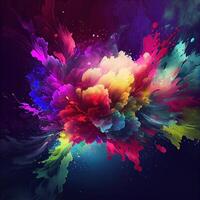 Explosion of cloudy red, green and blue powder. Freeze motion of color powder exploding. 3D Illustration. Freeze motion of colored powder explosions isolated on white background. photo