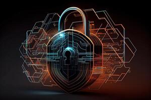 Padlock With Keyhole icon in personal data security Illustrates cyber data or information privacy idea. blue color abstract hi speed internet technology. photo