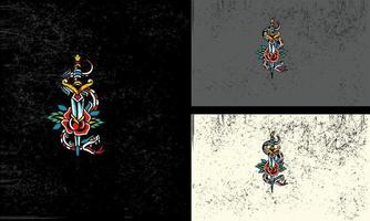 snake and red flowers vector illustration mascot design
