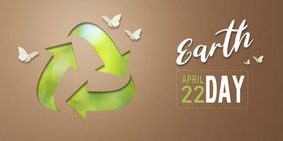 3d Rendering. Recycle icon eco papercut on brown background. Earth day concept. photo