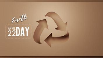 3d Rendering. Recycle icon eco papercut on brown background. Earth day concept. photo