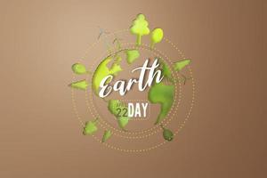 3d Rendering. Planet earth icon eco papercut on brown background. Earth day concept. photo