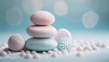 Pebbles stack balance over the bokeh background. photo