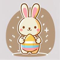 cartoon bunny holding an easter egg. Happy Easter greeting card vector illustration. Cute bunny holding easter egg. . photo