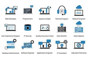 Different Types of IT or Information technology and Software Engineering Jobs icon vector