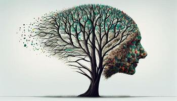 conceptual imagen de verde árbol conformado me gusta cerebro. árbol conformado me gusta un humano cerebro. generativo ai foto