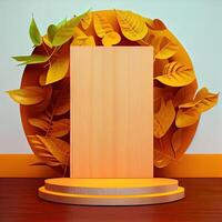 3d product background studio minimal scene platform. podium background. studio podium summer cosmetic product. Stage product summer on pedestal 3d studio orange pastel. photo