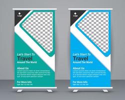 Roll up banner and travel banner template design free vector