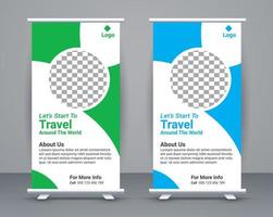 Roll up banner and travel banner template design free vector