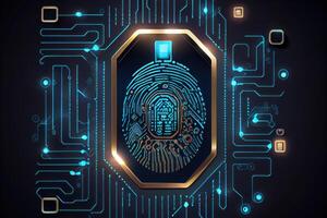 Fingerprint authentication to access secured computer network and digital system. Cyber security with biometrics technology.. photo