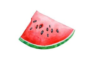 Fresh Watermelon sliced one piece Watercolor hand drawing and painting illustration isolated on white  paper Background. photo