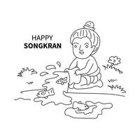 happy songkran festival line art vector