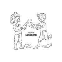 happy songkran festival line art vector