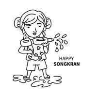 happy songkran festival line art vector