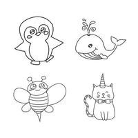 Hand drawn cute animal line art vector