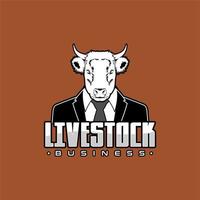 Businessman Cow Logo, Cow Headed Gentleman Suit vector Design