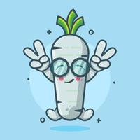 funny white radish vegetable character mascot with peace sign hand gesture isolated cartoon in flat style design vector