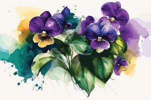 watercolor vibrant violets flower illustration for social media ads, posters, banners, and book covers design vector