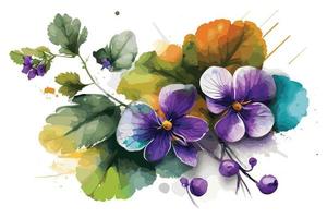 watercolor vibrant violets flower illustration for social media ads, posters, banners, and book covers design vector