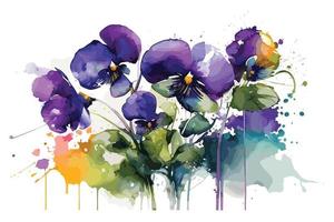 watercolor vibrant violets flower illustration for social media ads, posters, banners, and book covers design vector