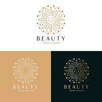 Bohemian vector logo design.  Elegant sunset sunrise logo design line icon vector in luxury style outline linear. Premium esoteric boutique, jewelry, wedding salon emblem logo design set.