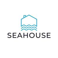 Seahouse logo design. Real estate logotype. House and waves logo template. vector